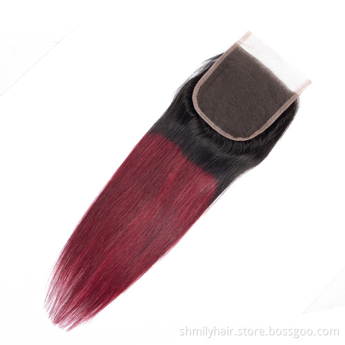 Wholesale Two Tone 1B/99# Body Wave Hair Weave 3 Pcs With Lace Closure Ombre Colored Burgundy Human Hair Bundles With Closure